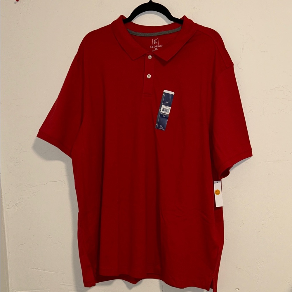 George Mens 3XL Short Sleeve Mens Polo Shirt Cotton Spandex Side Slits Red Samba
